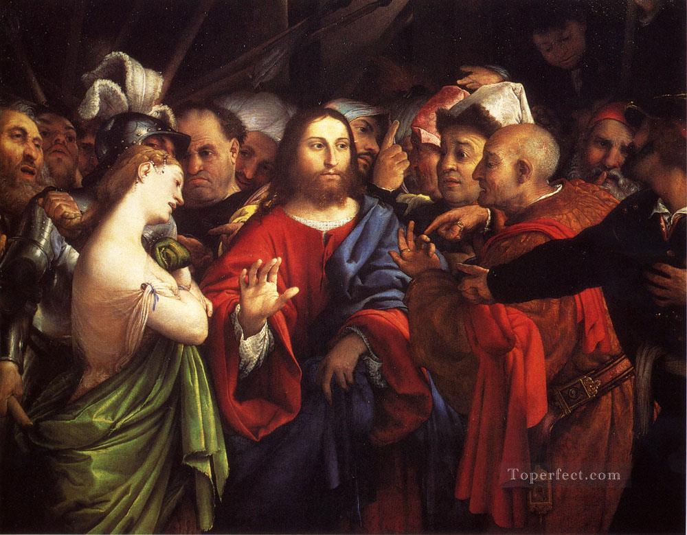 Christus und die Ehebrecherin Lorenzo Lotto Ölgemälde